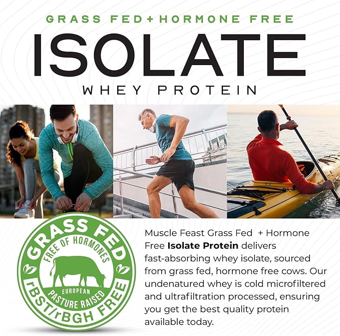 Muscle Feast Grass-Fed Whey Protein Isolate, All Natural Hormone Free Pasture Raised, Whey Isolate Protein Powder for Men and Women, Clean, Gluten-Free, Delicious Isolate Protein - Dark Chocolate, 2lb