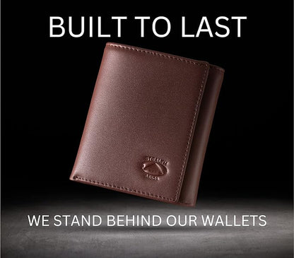 Stealth Mode Leather Trifold RFID Wallet For Men With Flip Out ID Holder (Brown)