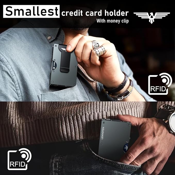 Upgraded Hinged Minimalist Wallet for Men | Slim Metal RFID Blocking Wallet | Credit Card Holder & Money Clip Holds 20 Cards | Premium Scratch-Resistant Finish | Ideal Gift for Men