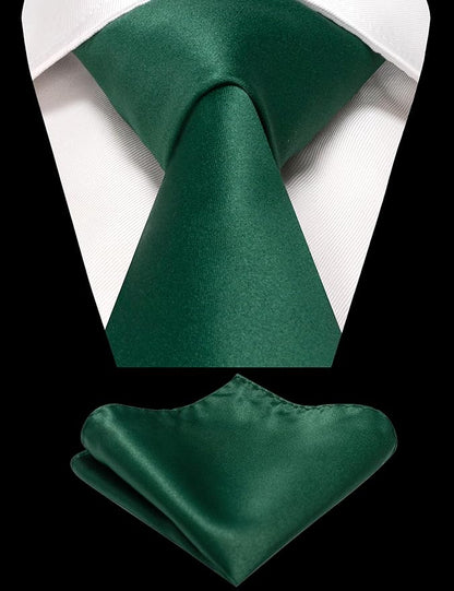 RBOCOTT Solid Color Tie and Pocket Square Hankerchief with Lapel Pin Set for Men
