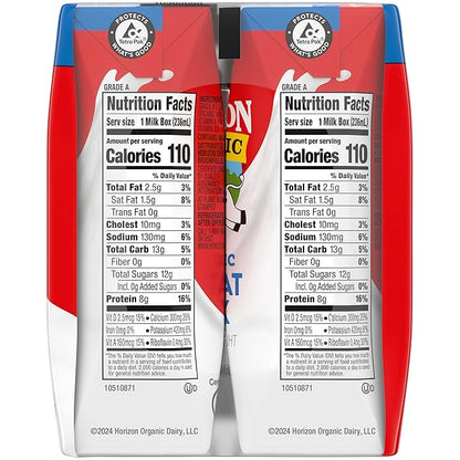 Horizon Organic Shelf Stable 1% Lowfat Milk Boxes, 8 fl oz, 6 Count - 8g Protein per Serving, USDA Organic UHT, Ready to Drink for Lunchbox, Travel, or On-the-Go, No Refrigeration Needed
