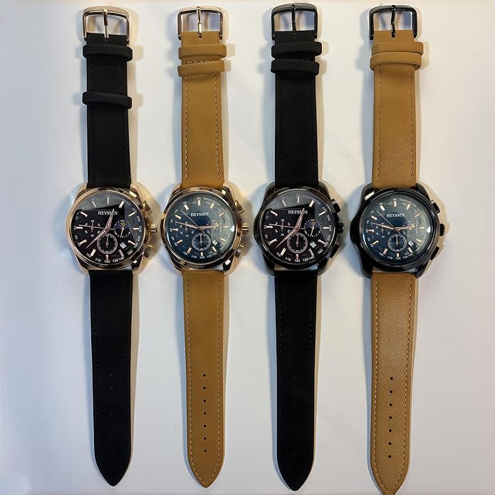 Watches for Men Chronograph Analog Luminous Quartz Watch Blue Black Luxury Genuine Leather Mens Watches Business Sports Waterproof Wristwatch Elegant Gift for Him