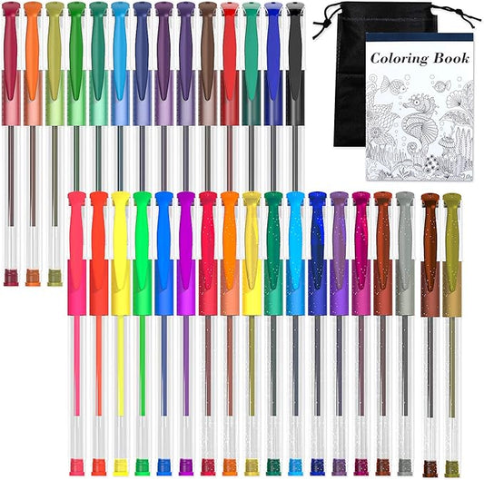 Shuttle Art Gel Pens, 32 Colors Gel Pen Set with Coloring Book for Adults Coloring Books Drawing Doodling Crafts Scrapbooking Journaling