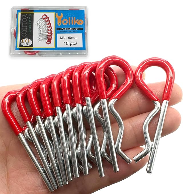 10 Pcs Heavy Duty Hitch Pins Clip R Clips Spring Retaining Wire Hair Pins Cotter Pin Strong Spring Rubber-Coated Grip R Clip for Trailer Tractors Mower Carts Truck Pin Clip M3x60mm
