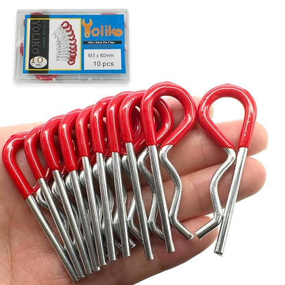 10 Pcs Heavy Duty Hitch Pins Clip R Clips Spring Retaining Wire Hair Pins Cotter Pin Strong Spring Rubber-Coated Grip R Clip for Trailer Tractors Mower Carts Truck Pin Clip M3x60mm