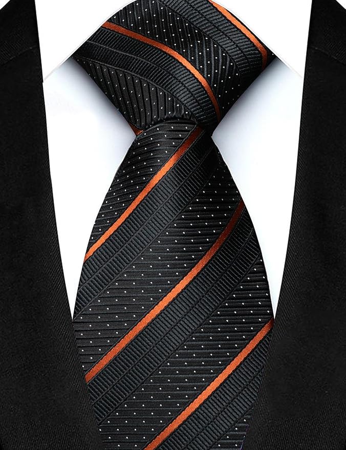 JEMYGINS Mens Striped Tie and Lapel Pin Necktie Pocket Square with Tie Clip Sets for Business Casual 4PCS