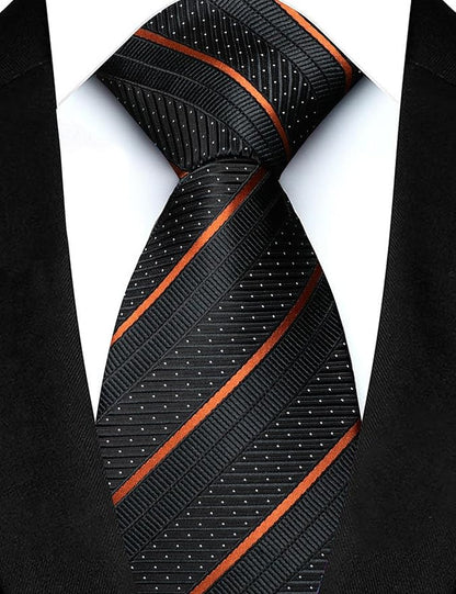 JEMYGINS Mens Striped Tie and Lapel Pin Necktie Pocket Square with Tie Clip Sets for Business Casual 4PCS