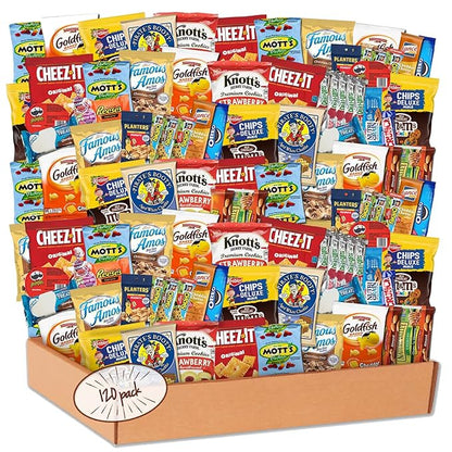 Snack Box Variety Pack (120 Count) - Snacks Variety Pack for Adults, Kids and Teens with Chips, Cookies & Bars - Care Package for College Students, Birthdays, Travel and Office