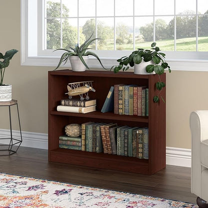 Bush Furniture Universal Small 2 Shelf Bookcase in Vogue Cherry, Low Storage and Display Bookshelf for Home Office or Living Room Organization