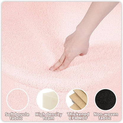 PINPLUS Ottoman with Storage, Foldable Round Ottoman Sherpa Stool with Tray, Boucle Foot Rest for Living Room, Bedroom, Dorm(Pink)