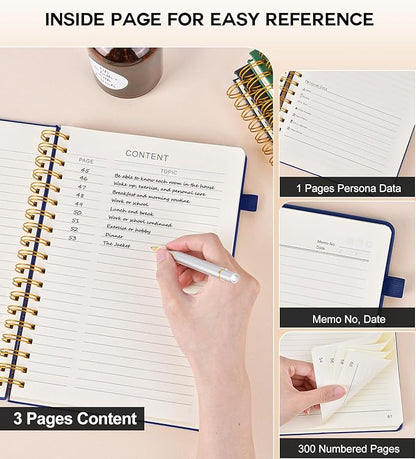 Large Spiral Notebook Journal for Women Men - 300 Numbered Lined Pages, College Ruled,B5 Hardcover Spiral Bound Notebook for School, Work, Note Taking, Writing, Leather Spiral Journal 7"x10"