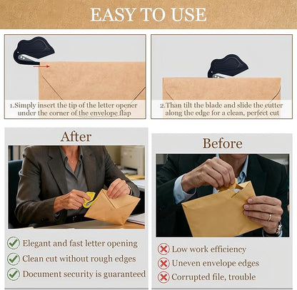 4 Pack Letter Opener Envelope Slitter,Mail Cutter with Safety Concealed Sharp Blade Neatly Opened Without Damage,Envelope Opener for Women,Men,Worker,Students,Home,Office,Postal for Package,Paper Cut