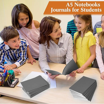 Mimorou 100 Pcs Kraft Notebook Journals 5.5 Inch x 8.3 Inch A5 Softcover Notebooks Bulk for Writing Sketch Office Notepad with 60 Pages 30 Sheets (Multicolor,Lined)(Grey,Lined)