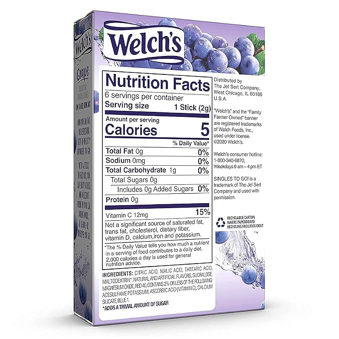 Welch's Singles To Go Water Drink Mix - Powder Sticks, 12 Boxes with 6 Packets Each - 72 Total Servings, Grape, 0.45 Ounce (Pack of 12)