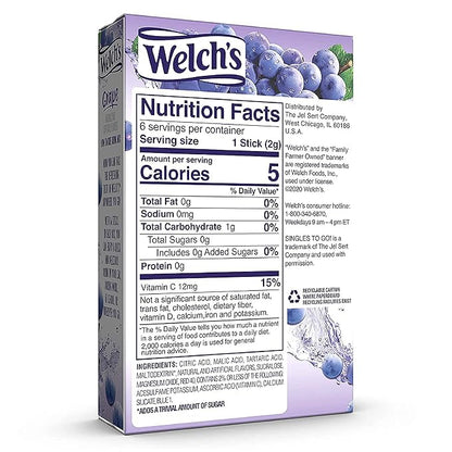 Welch's Singles To Go Water Drink Mix - Powder Sticks, 12 Boxes with 6 Packets Each - 72 Total Servings, Grape, 0.45 Ounce (Pack of 12)