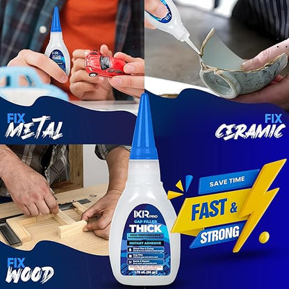 CA Glue Thick Viscosity Kit,1.75 oz. Cyanoacrylate Glue, Heavy-Duty Super Glue for Gap-Filling, Wood, Metal, Plastic, Furniture Repair, High-Strength Adhesive for Vertical and Overhead Surfaces