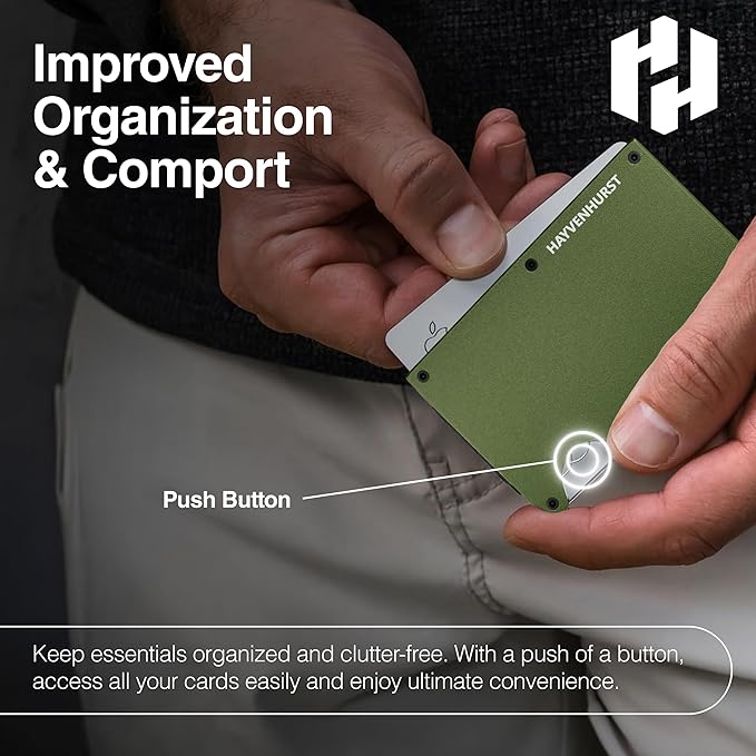 Hayvenhurst Wallet For Men - Reinvented Design Men's Wallet - Slim, Minimalistic & Seamless, Blocks RFID Scanners with a Money Clip (Matte Olive) | Reinvented Design, Slim, Minimalistic, Seamless, Blocks RFID Scanners, with a Money Clip