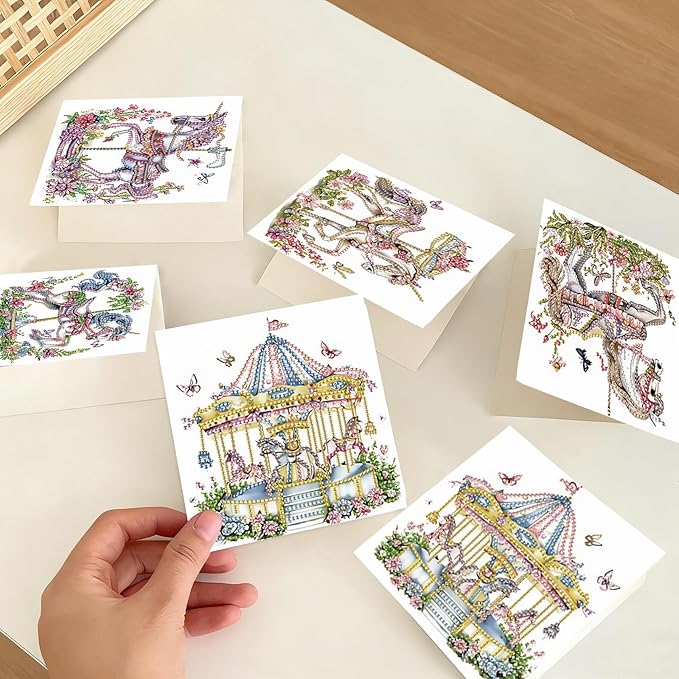 24 Pack DIY Diamond Art Greeting Cards Surprise, 5D Diamond Painting Card Kit with Envelopes for Adults, Handmade Crystal Rhinestone Art Card Craft Gift, Diamond Art Birthday Christmas Thank You Cards
