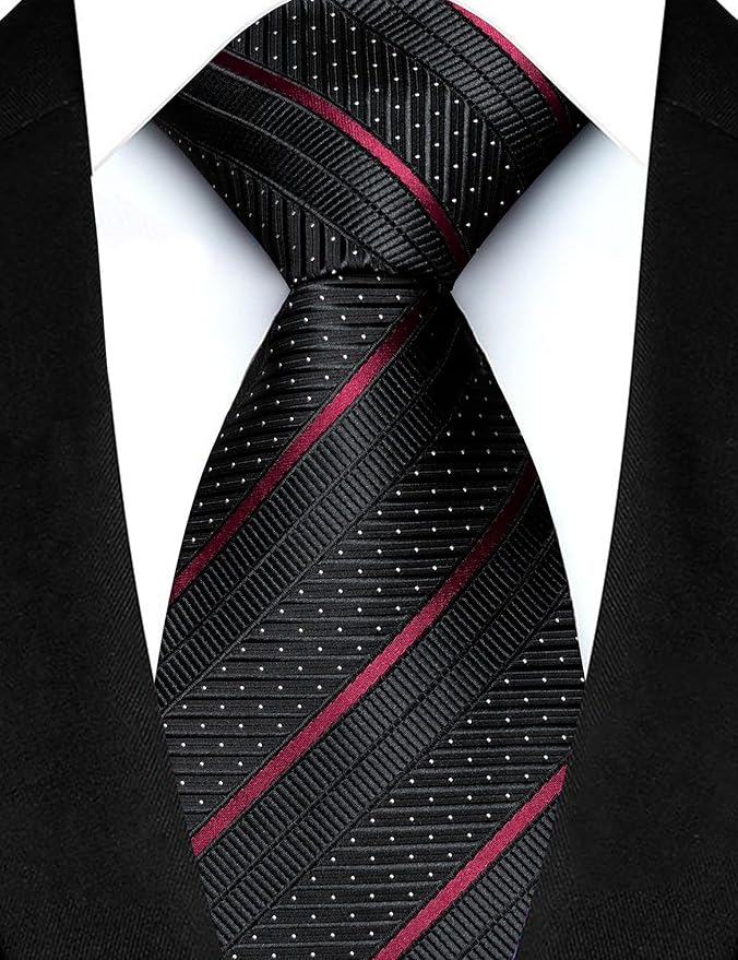 JEMYGINS Mens Striped Tie and Lapel Pin Necktie Pocket Square with Tie Clip Sets for Business Casual 4PCS