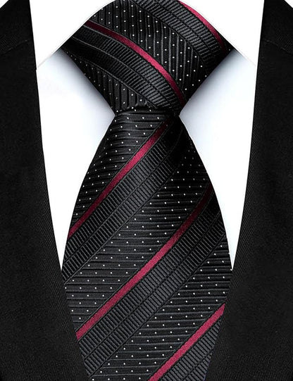 JEMYGINS Mens Striped Tie and Lapel Pin Necktie Pocket Square with Tie Clip Sets for Business Casual 4PCS