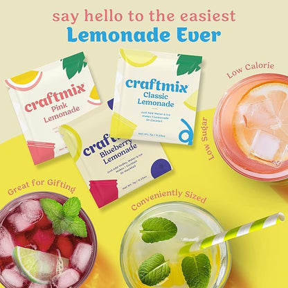 Craftmix Lemonade Variety Mix, 12 Packets, Easy Powder Drink with Real Fruit, Low-Sugar, Vegan, Low-Carb, Non-GMO, Dairy-Free, Gluten-Free, Flavored Water Enhancer, On-the-Go Water Flavoring Packets