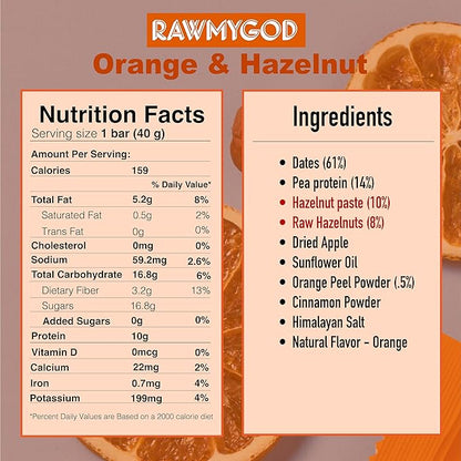 RAWMYGOD Fruit and Nut Bars, Gluten Free, Vegan, No Added Sugar (16 bars, Protein Pack - 4 Orange & Hazelnut, 4 Fruit & Nut, 4 Chia & Choco, 4 Peanut & Cacao)