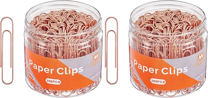 NEEWAY Rose Gold Paper Clips, 200 Count Large Size, 2 Inch Jumbo Paperclips, School and Office Supplies (Pack of 2)
