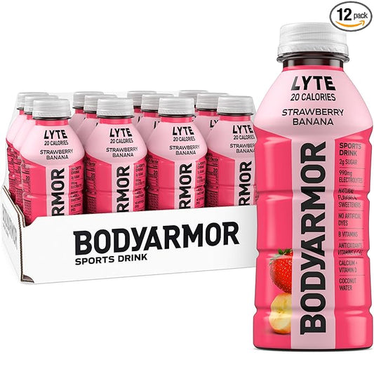 BODYARMOR LYTE Low-Calorie Sports Drink, Strawberry Banana, Coconut Water, Natural Flavors, Vitamins, Electrolytes, 16 Fl Oz (12 Pack)