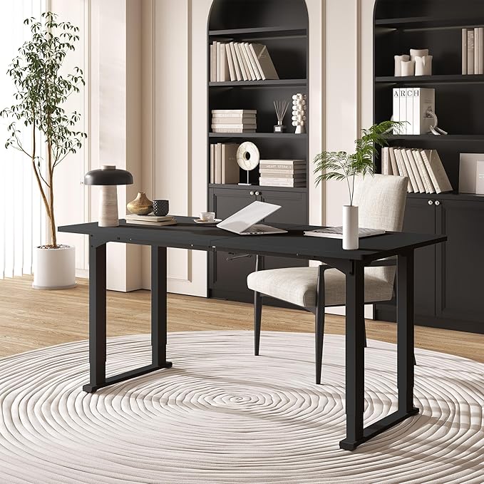 4 Legs Standing Desk, Large 63x28 Inches Electric Adjustable Height Desks with Splice Board, Stand Up DesksHome Office Computer Workstation, Black