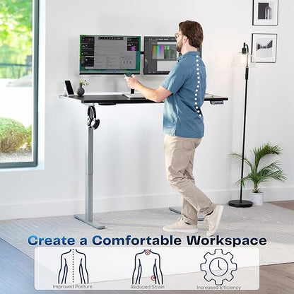 VIVO Electric 60 x 24 in Standing Desk, Memory Height Adjustment, 1B Series, One-Piece Black Top, Gray Frame, DESK-KIT-1G6B
