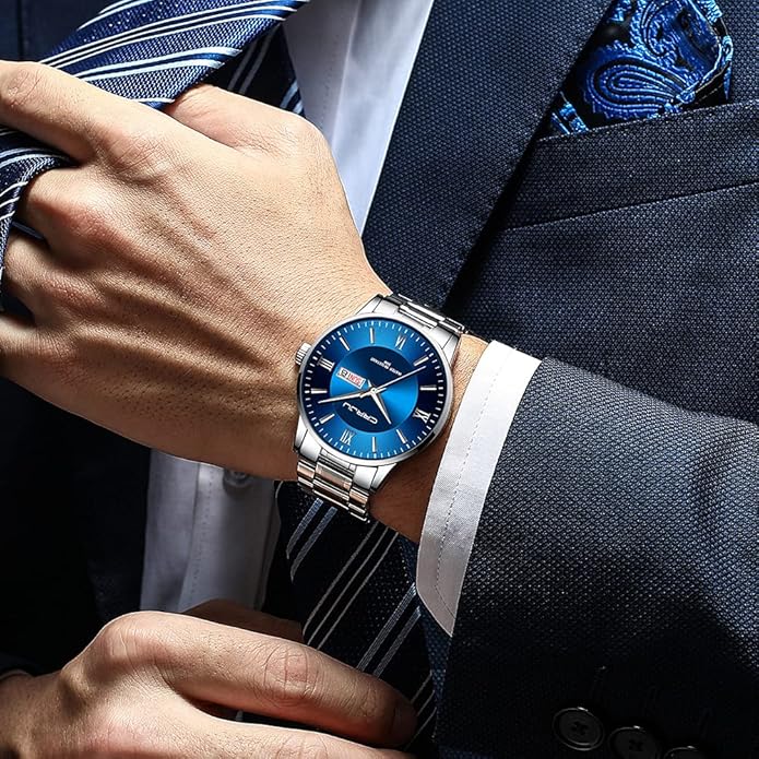 CRRJU Men's Fashion Luxury Stainless Steel Watches for Men Business Auto Date Chronograph Analog Quartz Wristwatches