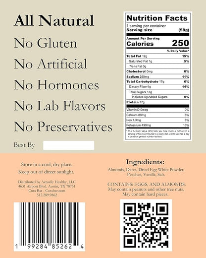 CuraBar Protein Bars – Peach Vanilla, 17g Protein, Low Carb, Gluten Free, Dairy Free, Healthy Snack, Seed Oil Free, No Artificial Ingredients, 12 Count