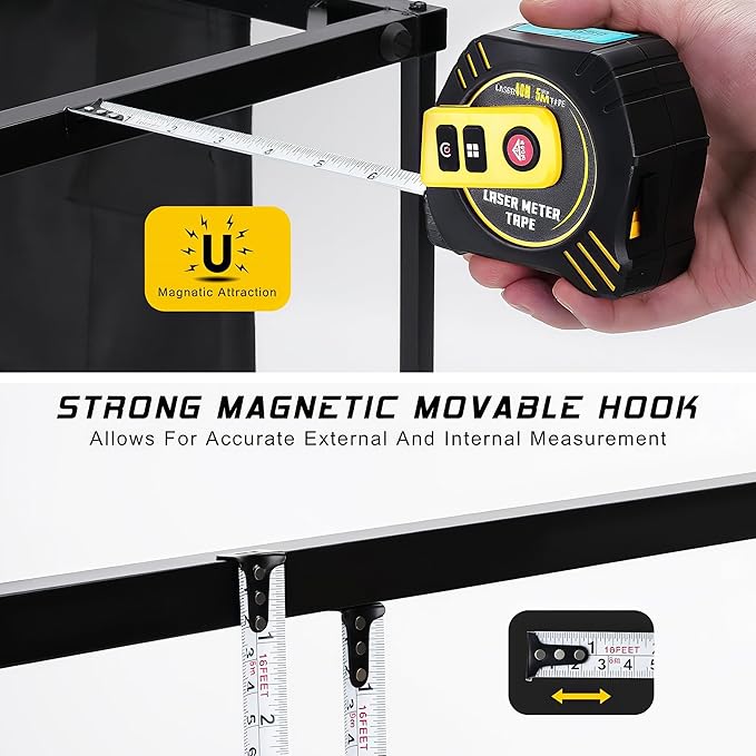 2-in-1 Laser Measure 131Ft with Movable Magnetic Hook, High Accuracy Electronic Measurement Tool for Construction, Home Improvement, Rechargeable, Pythagorean/Area/Volume, Backlit LCD, Auto-Lock