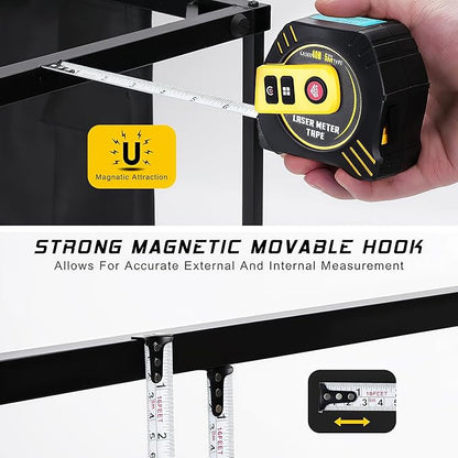 2-in-1 Laser Measure 131Ft with Movable Magnetic Hook, High Accuracy Electronic Measurement Tool for Construction, Home Improvement, Rechargeable, Pythagorean/Area/Volume, Backlit LCD, Auto-Lock