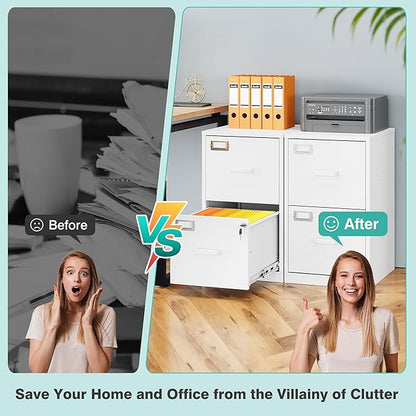 SISESOL 2 Drawer File Cabinet with Lock and Tag,Narrow Two Drawer Filing Cabinet,Vertical Metal File Cabinets,White Small Filing Cabinets for Home Office Fit Letter/A4/Legal Size File,Easy Assembly