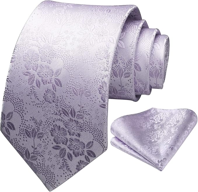 HISDERN Men Floral Ties Woven Classic 3.4" Necktie Set Formal Tie Pocket Square for Wedding with Handkerchief Gift Box