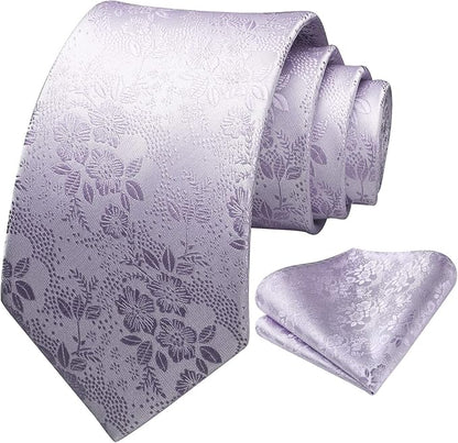 HISDERN Men Floral Ties Woven Classic 3.4" Necktie Set Formal Tie Pocket Square for Wedding with Handkerchief Gift Box