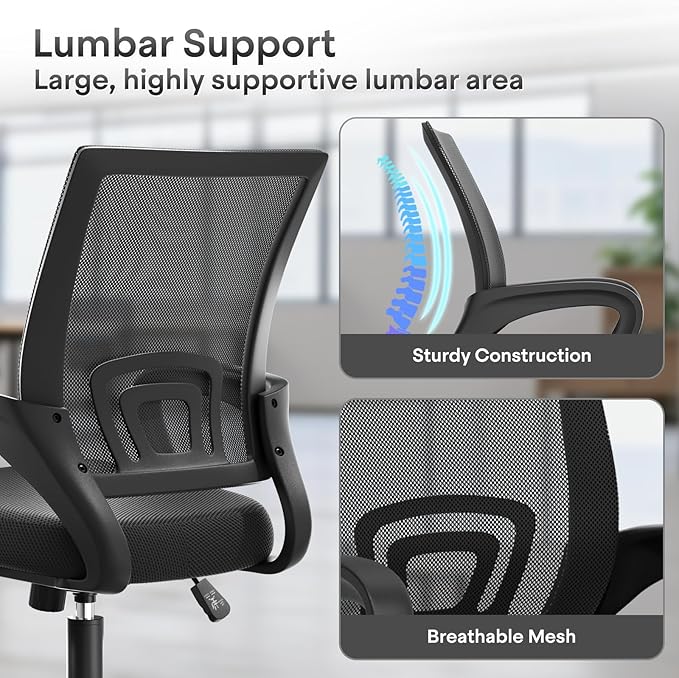 Athena Collection Office Chair - 330Lbs, 2 Packs Breathable Mesh Desk Chair Thickness Cushion with Lumbar Support & Armrest, Rolling Swivel Adjustable Tilt Lock for Home Office/Gaming, Bedroom Study