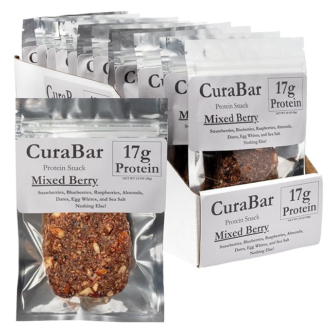 CuraBar Protein Bars – Mixed Berry, 17g Protein, Low Carb, Gluten Free, Dairy Free, Healthy Snack, Seed Oil Free, No Artificial Ingredients, 12 Count