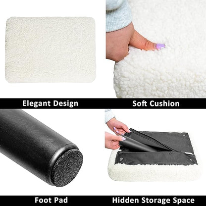 CAROLMADE Ottoman Foot Rest, Sherpa Small Ottoman Foot Stool with Legs Modern Footstool Ottomans for Living Room Entryway Office, Soft White