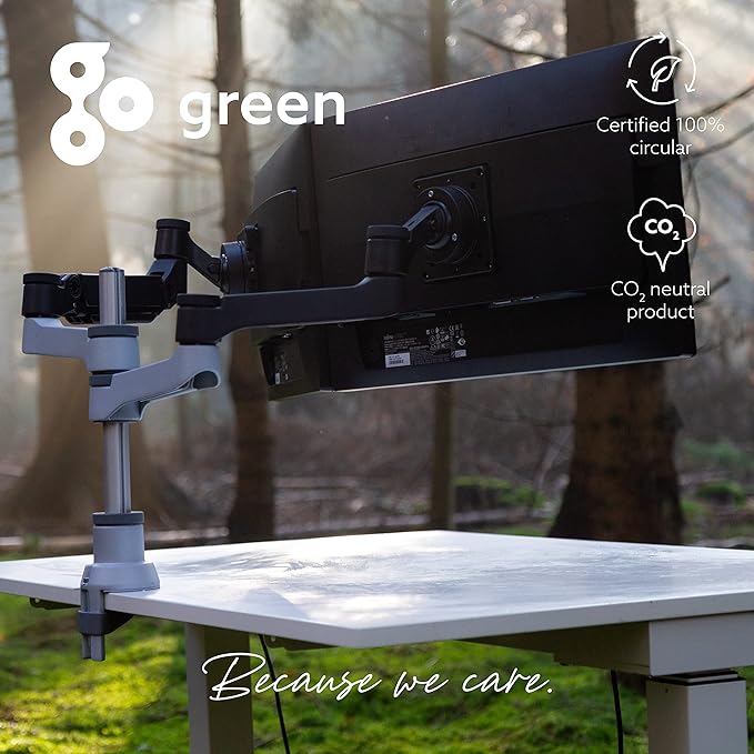 R-Go Zepher Monitor Arm, Single Monitor Desk Mount with Clamp, Adjustable Height & Rotation, Customizable Options for Optimal Ergonomics, up to 32’’Inch Monitors, Weigh max 8KG, Matte silver/black