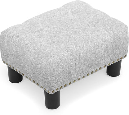 Athena Collection Small Foot Stool Ottoman with Storage, Rectangular Mini Ottoman with Legs Tufted Ottoman Foot Rest Stool Upholstered Ottoman Footstool with Nailhead Trim & Zipper, Light Gray