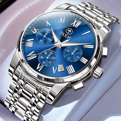 Watch Men Stainless Steel Luxury Diamond Chronograph with Date Business reloj de Hombre