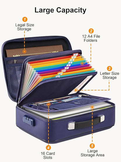 SMARTAKE Fireproof Document Box with Lock, Hard Case Waterproof Safe Box File Organizer, for Important Documents Papers Passports Certificates Laptop Money Safe Storage, Blue (15x11.5x5.5 Inch)