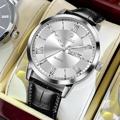 Men's Watch Big Face Easy Read Arabic Numeral Dress Watches for Men Classic Black Brown Leather Band Analog Mens Wrist Watch with Day and Date Fashion Business Waterproof Luminous Quartz Watch