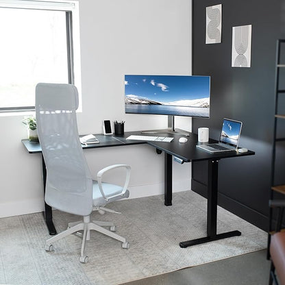 VIVO Electric Corner 63 x 55 inch L-Shaped Standing Desk, Memory Height Adjustment, Black Top Black Frame, DESK-E3CTB