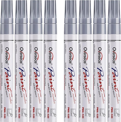 Paint Pens Paint Markers - Silver Permanent Markers 8 Pack, Oil Based Waterproof Quick Dry Medium Tip Marker Pen for Metal, Wood, Fabric, Plastic, Rock, Stone, Mugs, Canvas, Glass, Art Craft