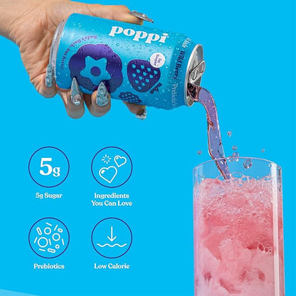 POPPI 12oz Sparkling Prebiotic Soda, Beverages w/Apple Cider Vinegar, Seltzer Water & Fruit Juice, Wild Berry, (12 Pack)