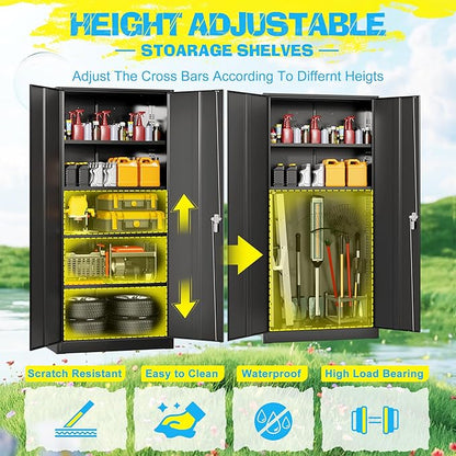 Pataku 71'' Metal Storage Cabinet, Garage Storage Cabinet with 2 Doors and 4 Adjustable Shelves, Steel Lockable Storage Cabinet, Black File Cabinets for Home, Office, Warehouse