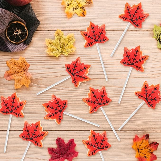 Maple Leaf Lollipops, 50 Pieces of Thanksgiving Candy Individually Wrapped, Perfect Fall Candy Favors for Thanksgiving, Autumn Parties, Cozy Fall Gatherings and Fall Celebrations
